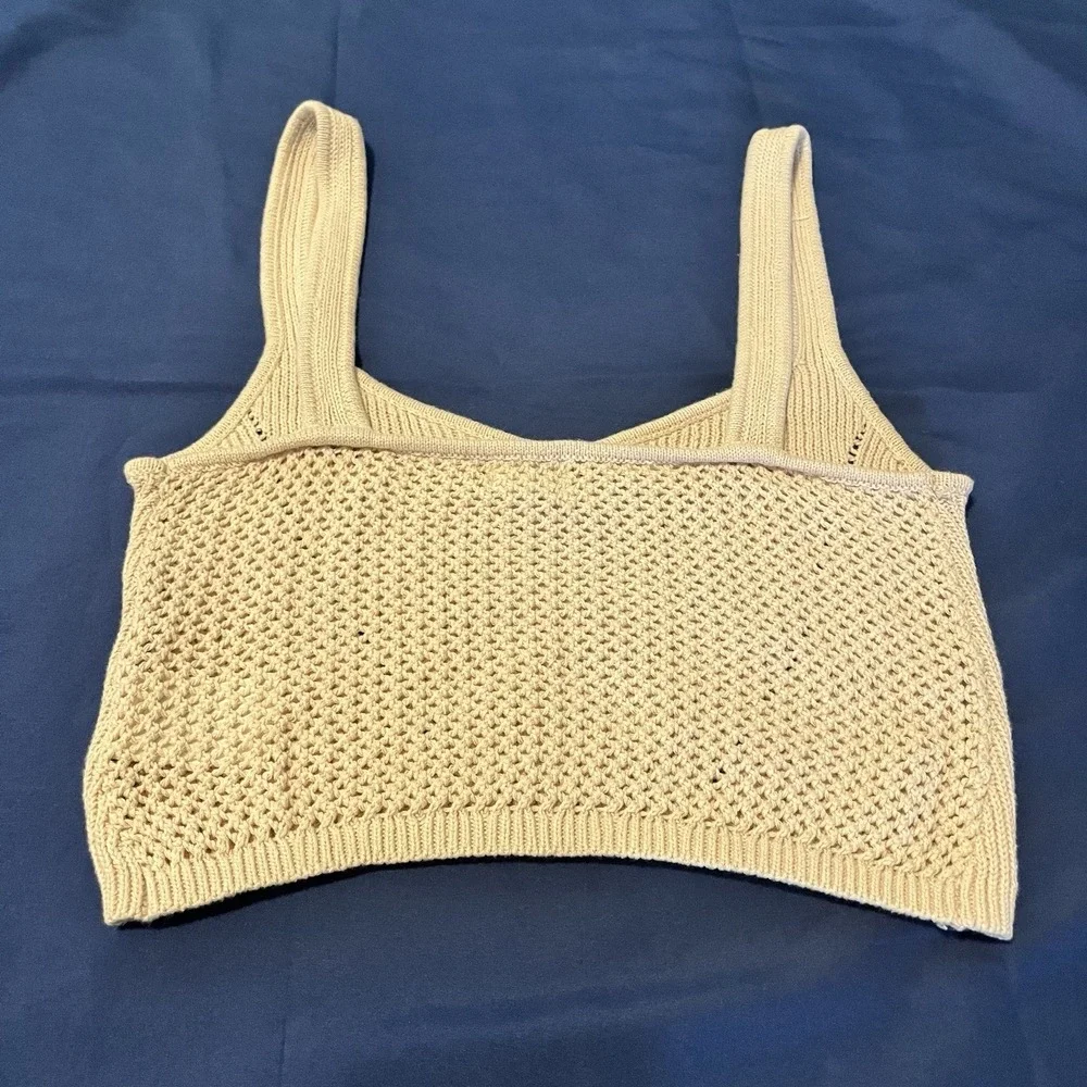 CottonOn Women L Tan Pointelle Knit Bralette Sweater Tank Boho Beach Festival - Picture 2 of 5